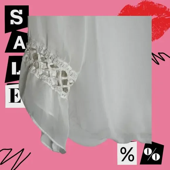 Women's AB Studio White Boho Chic Bubble hem Bell Sleeve Top L - Picture 10 of 13